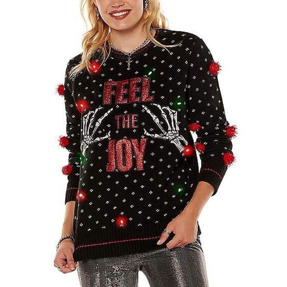 Spencer’s Chiristmas Ugly Sweater Feel the Joy Light Up Funny Tacky Holiday XL